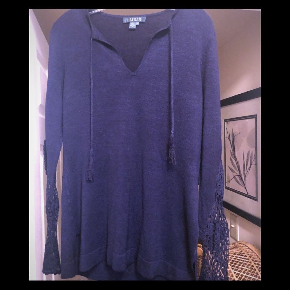 Ralph Lauren blue sweater with lace sleeves